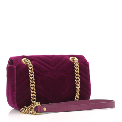 Gucci Velvet Matelasse Mini GG Marmont Shoulder Bag Fuchsia Violet Cyclamen 3 of 11