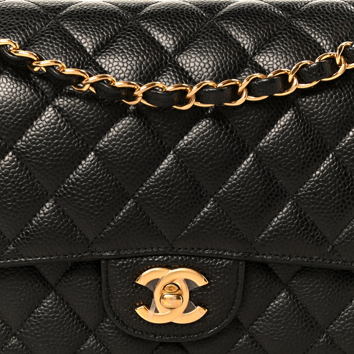 Caviar Quilted Medium Double Flap Black