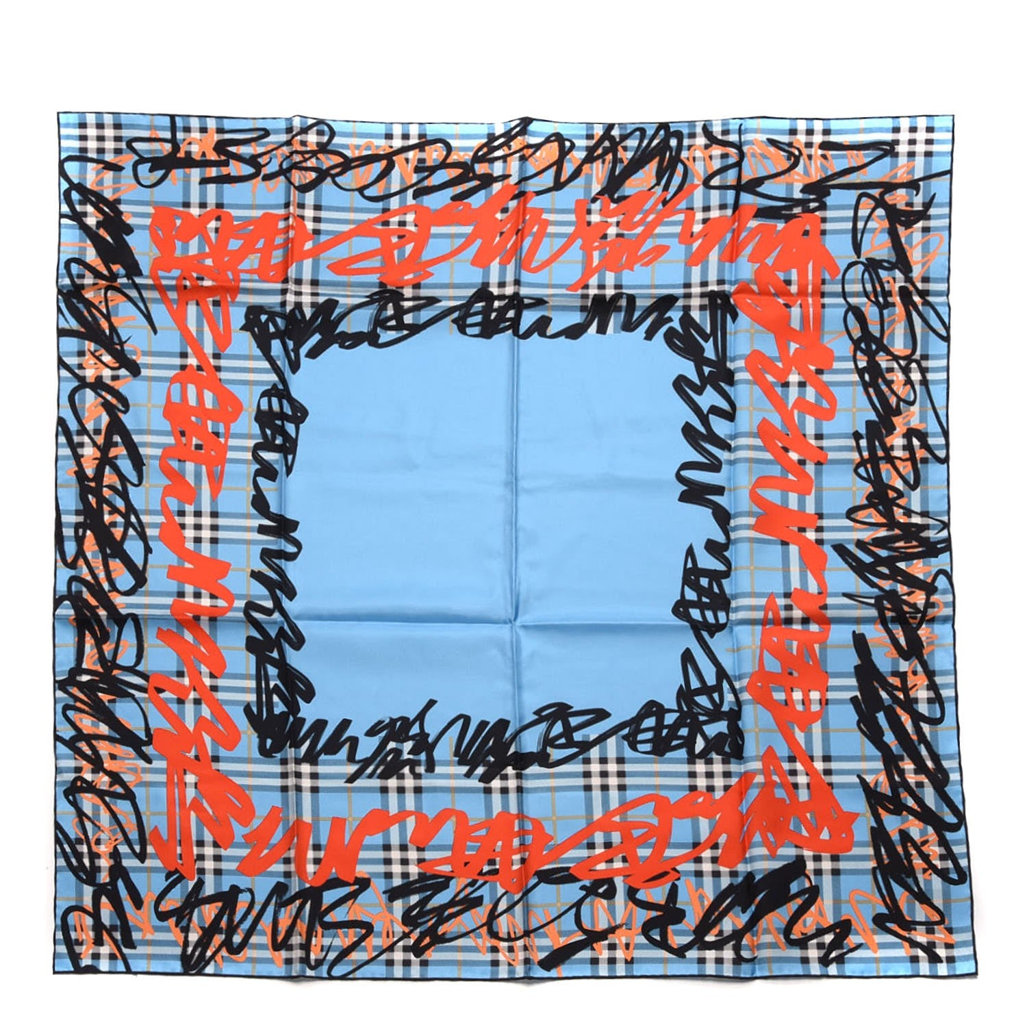 Burberry Silk Vintage Check Scribble Print Scarf Light Azure 1 of 5