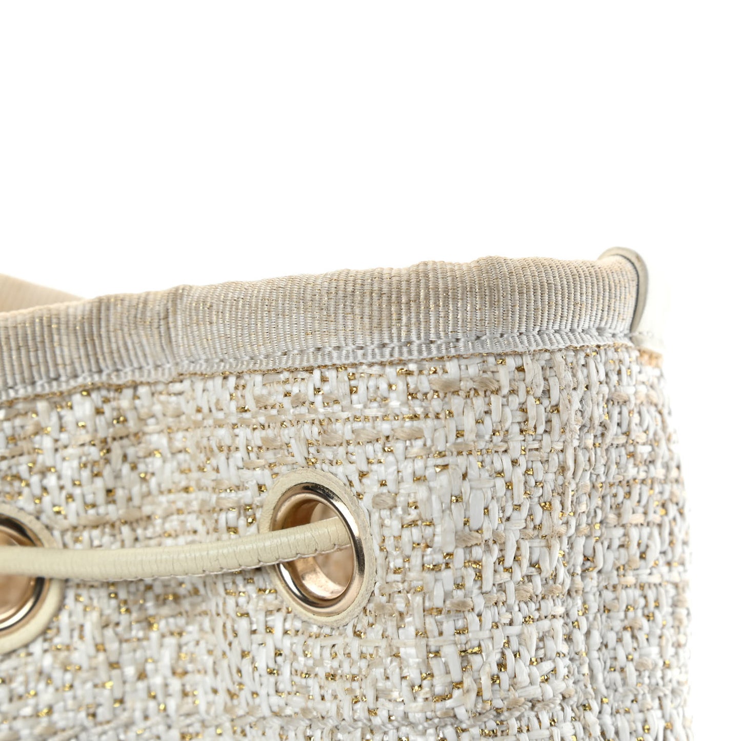 Lurex Boucle Deauville Drawstring Bag Ivory