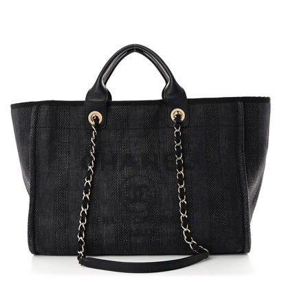 Chanel Mixed Fibers Calfskin Striped Medium Deauville Tote Black 1 of 12