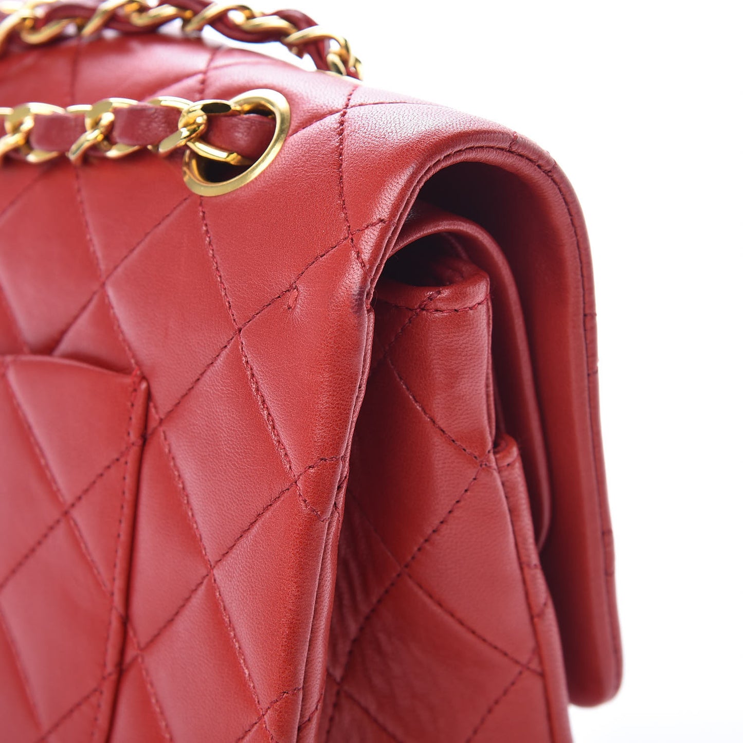 Lambskin Quilted Medium Double Flap Red