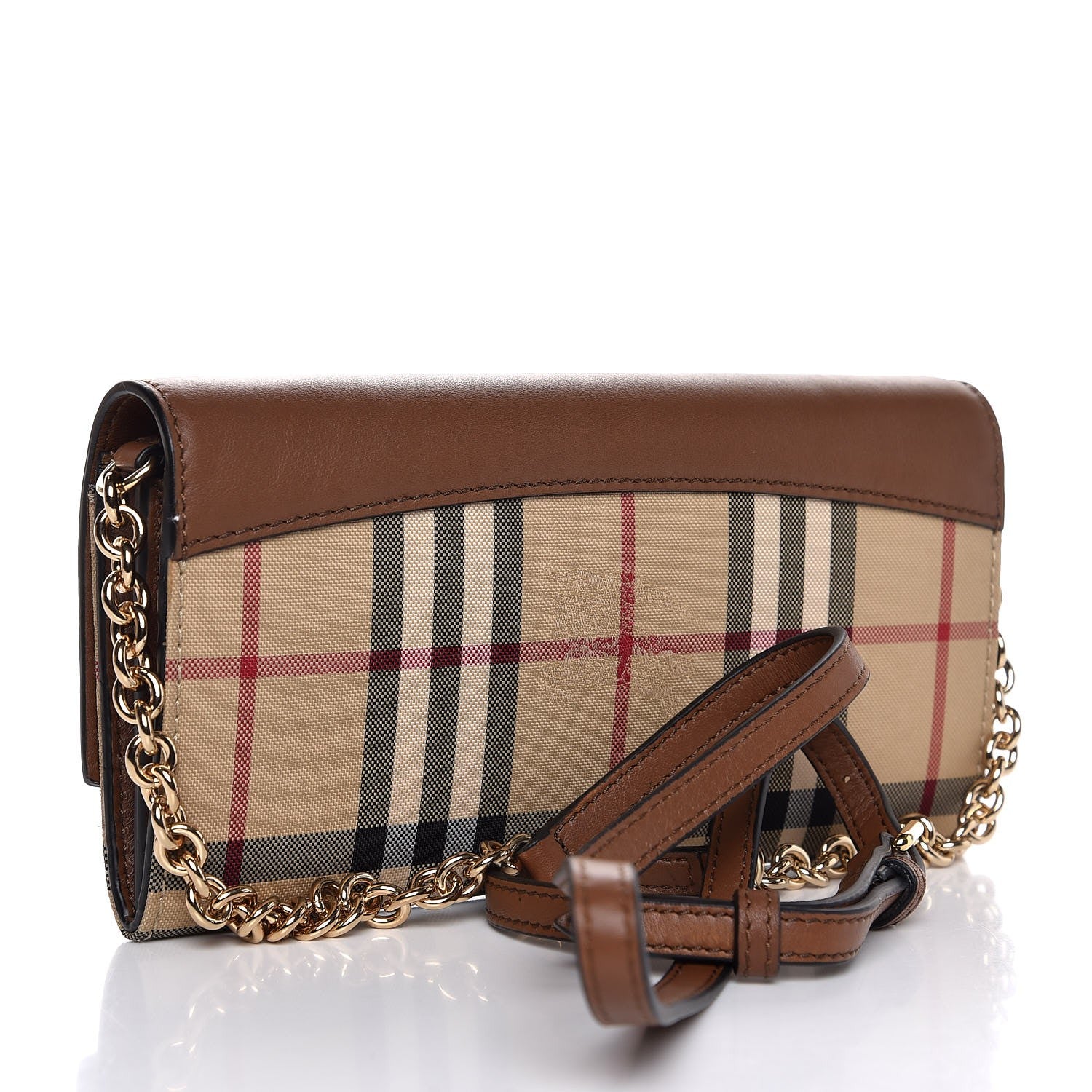 Burberry Derby Calfskin House Check Henley Wallet On Chain Tan 3 of 7