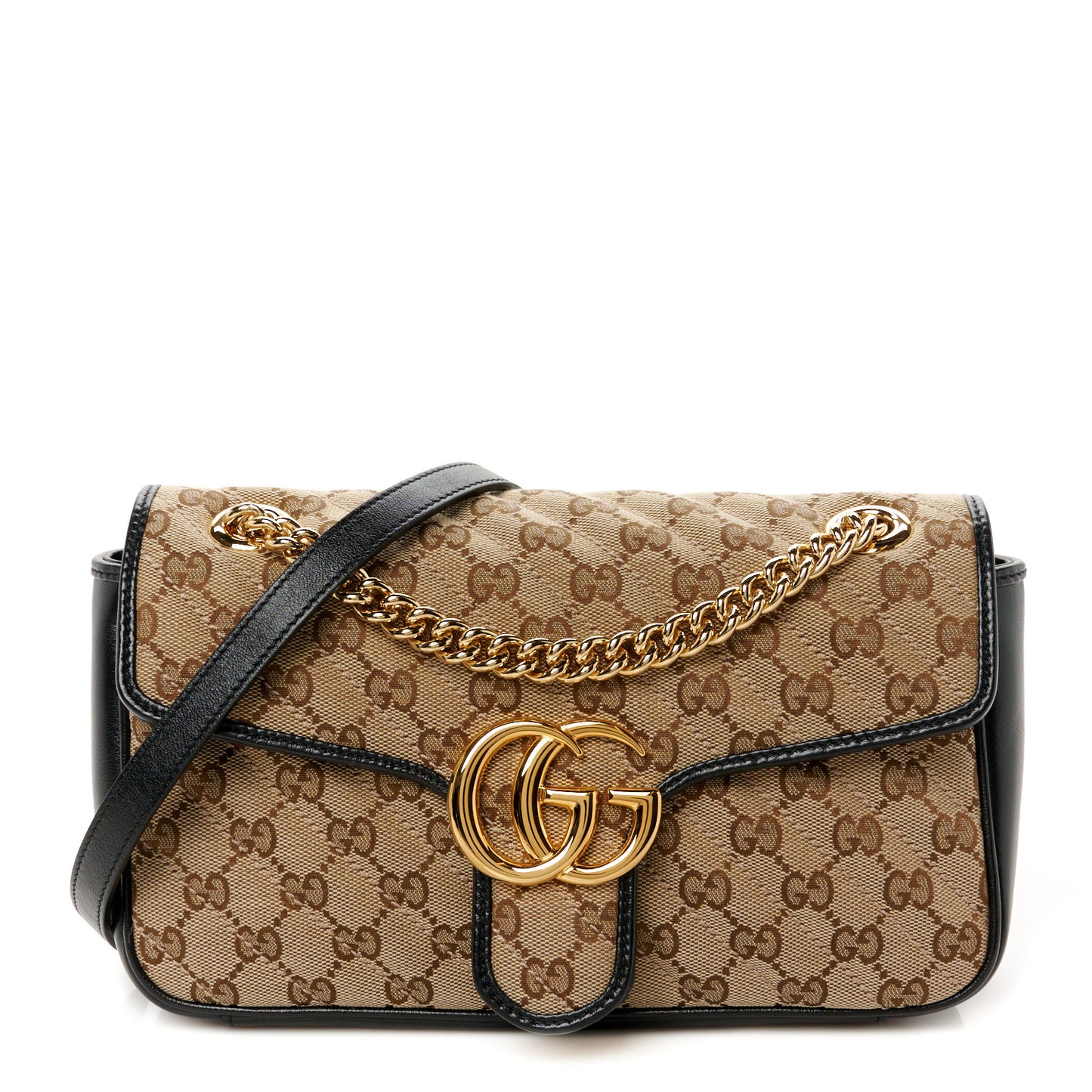 Monogram Matelasse Diagonal Small GG Marmont Shoulder Bag Beige Black