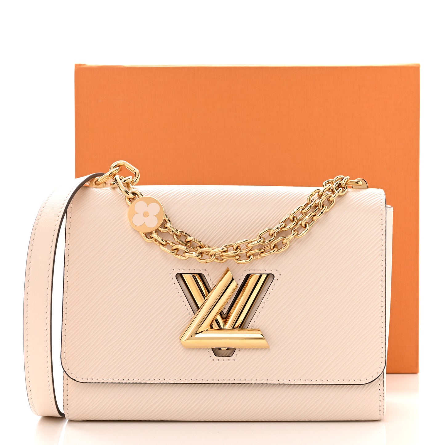 Epi Twist Monogram Flower Chain Shoulder Bag MM Quartz White