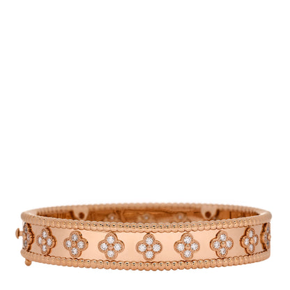 Van Cleef & Arpels 18K Rose Gold Diamond Perlee Clovers Bangle Bracelet S 1 of 4