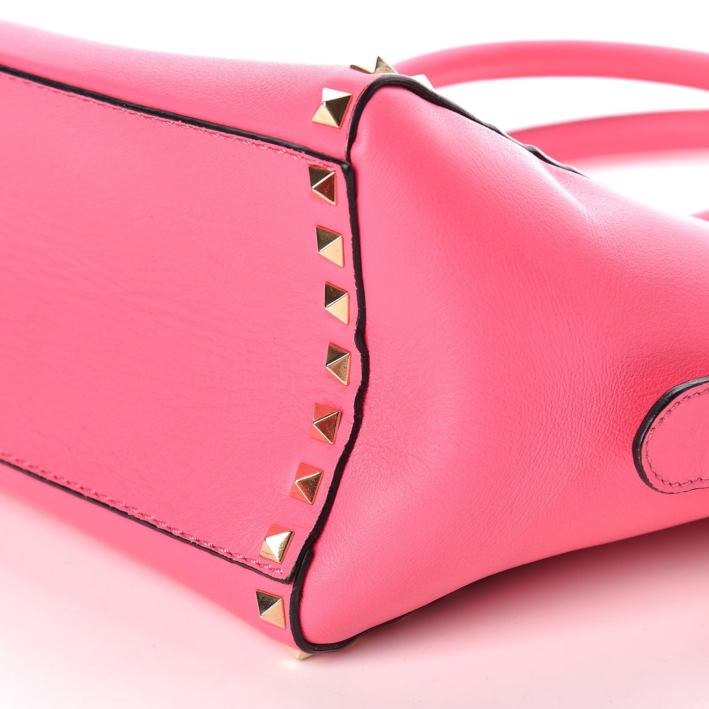 Vitello Small Rockstud Double Handle Tote Fuxia Fluo