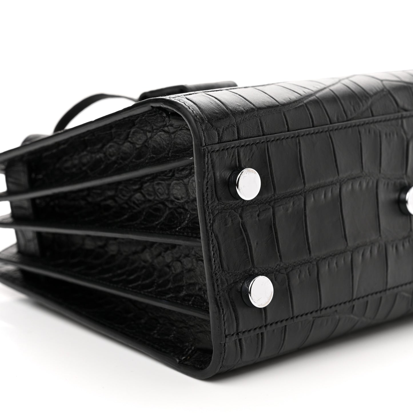 Calfskin Crocodile Embossed Nano Sac De Jour Black