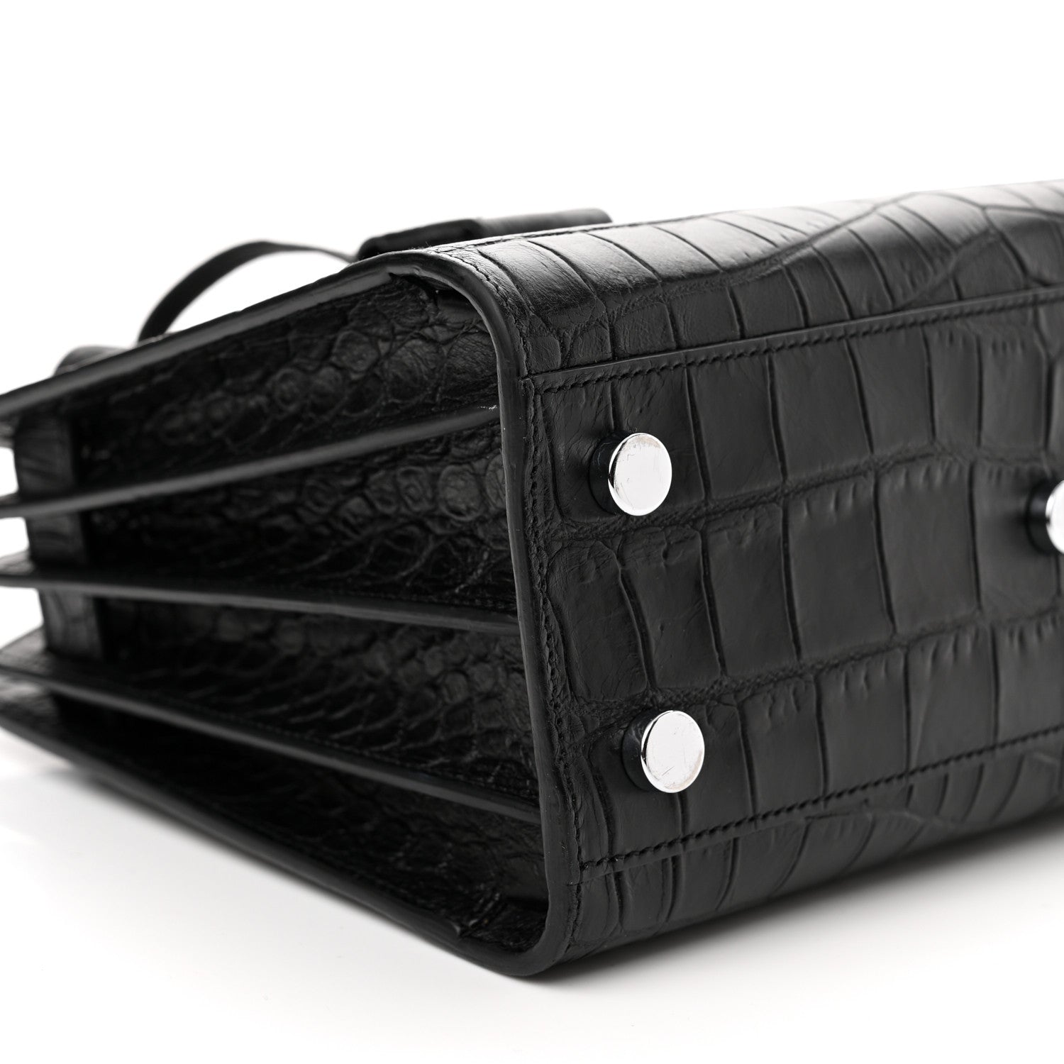 Saint Laurent Calfskin Crocodile Embossed Nano Sac De Jour Black 8 of 9
