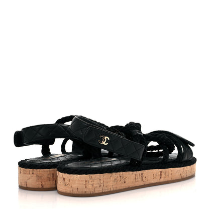 Chanel Cord Lambskin Quilted Logo Sandals 41 Black 4 of 8