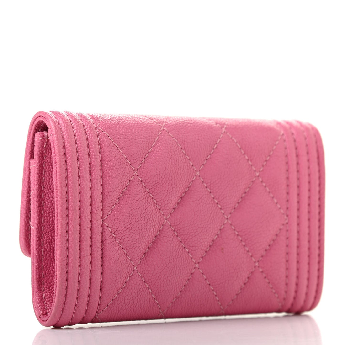 Caviar Quilted Boy Flap Card Holder Wallet Light Pink