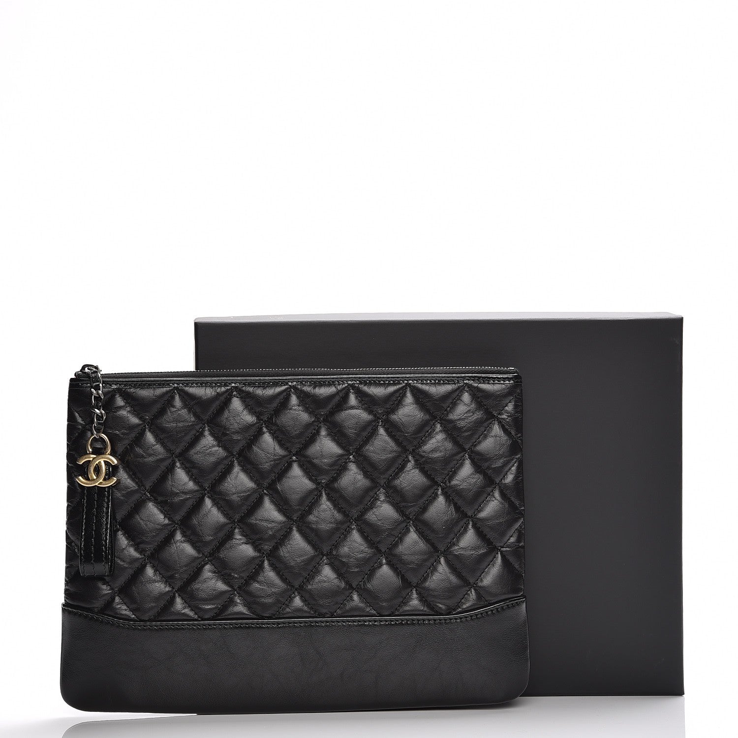 Chanel Crumpled Calfskin Quilted Medium Cosmetic Case Black 8 of 8