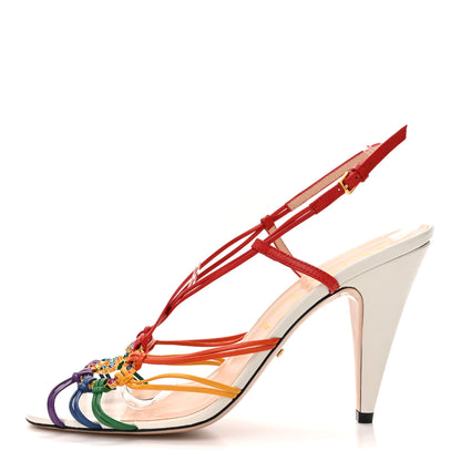 Gucci Calfskin Crystal GG Isa Ankle Strap Mid Heel Sandals 40 Multicolor 1 of 11