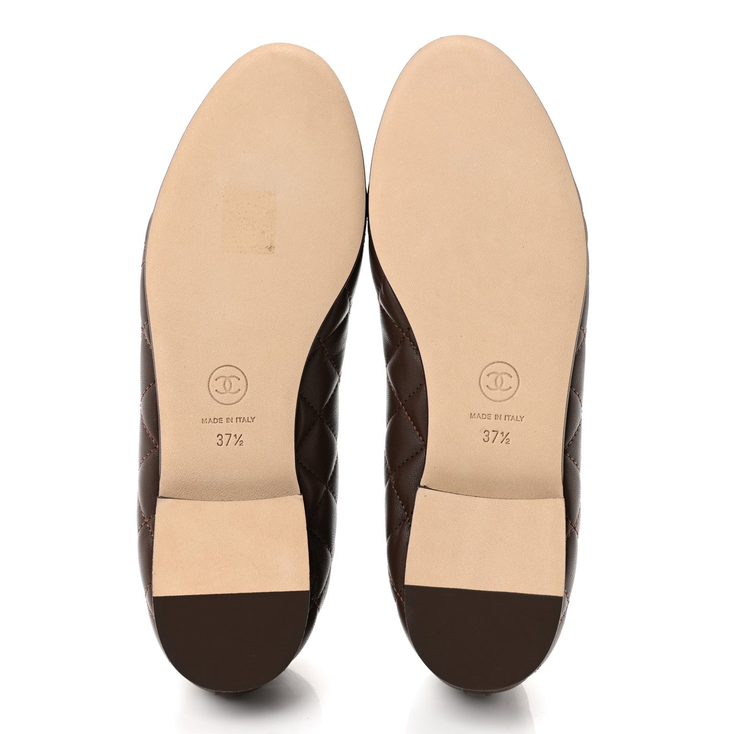 Lambskin Quilted CC Cap Toe Ballerina Flats 37.5 Dark Brown