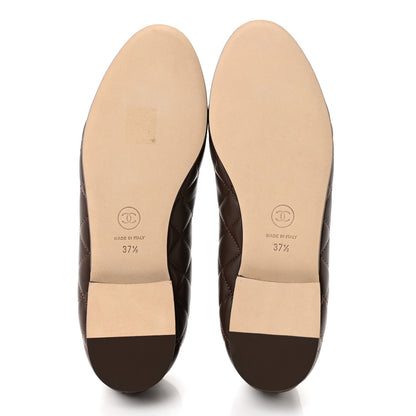 Chanel Lambskin Quilted CC Cap Toe Ballerina Flats 37.5 Dark Brown 6 of 9