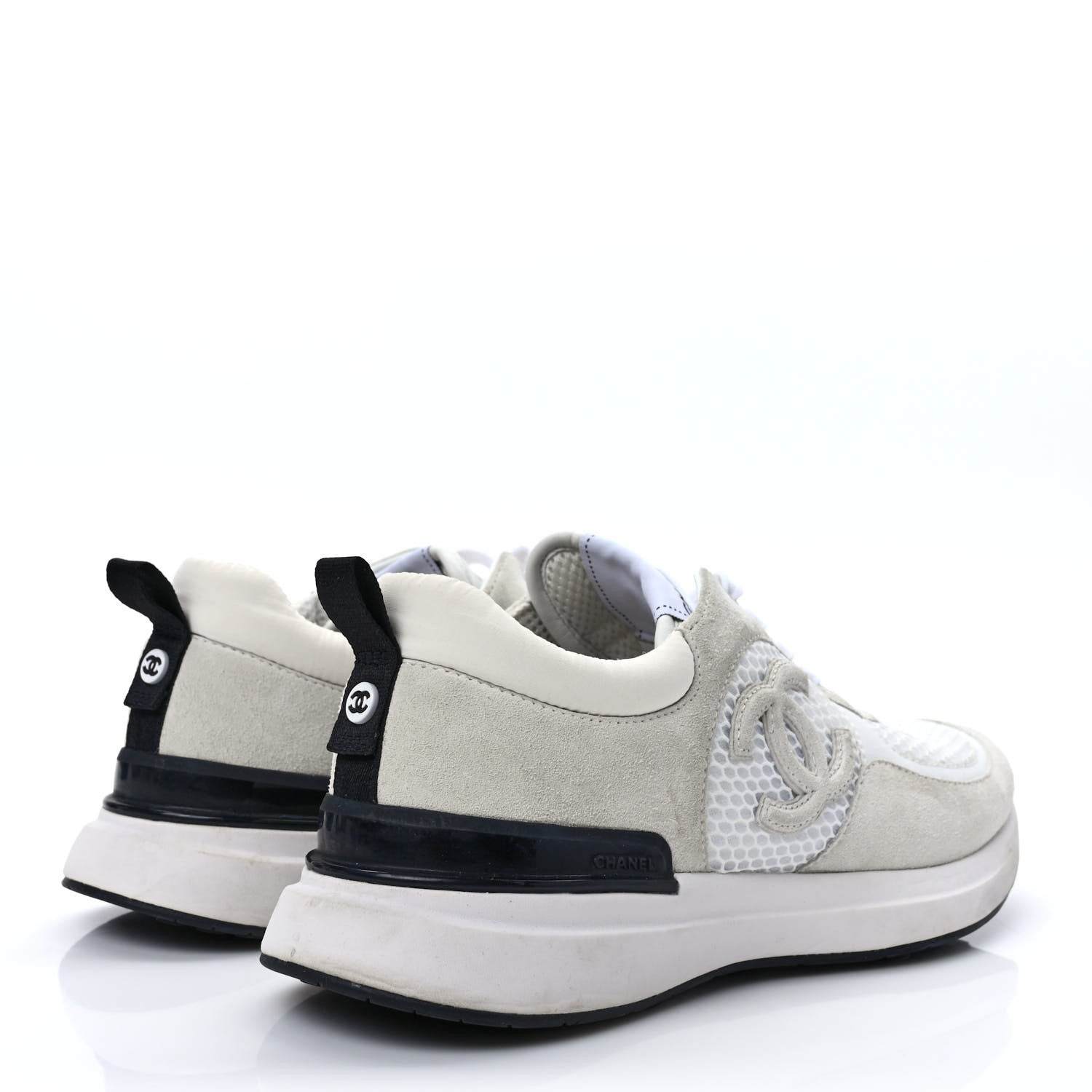 Chanel Calfskin Mesh Lycra Suede Womens Logo Sneakers 40 White 4 of 8