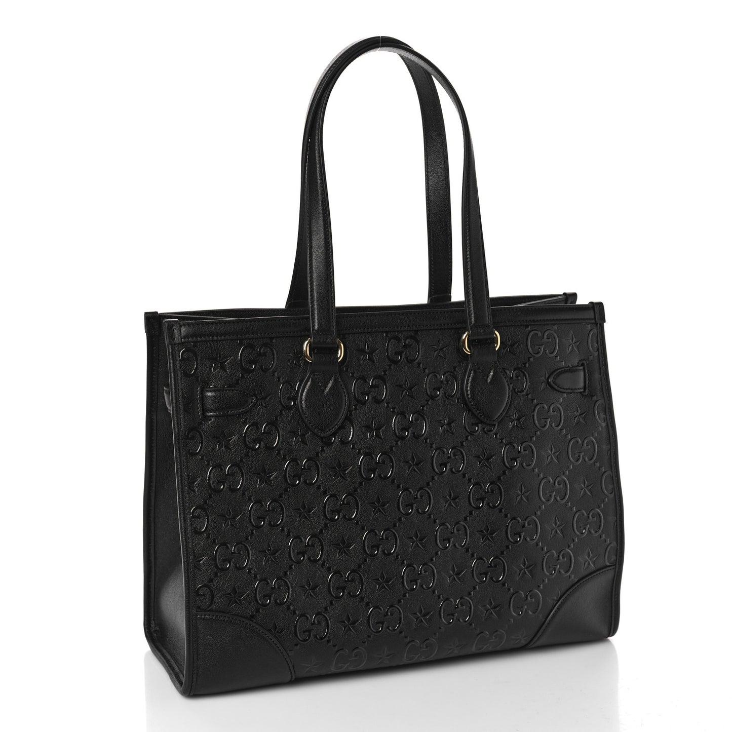 Wonka Grain Calfskin GG Monogram Star Embossed Medium GG Tote Black
