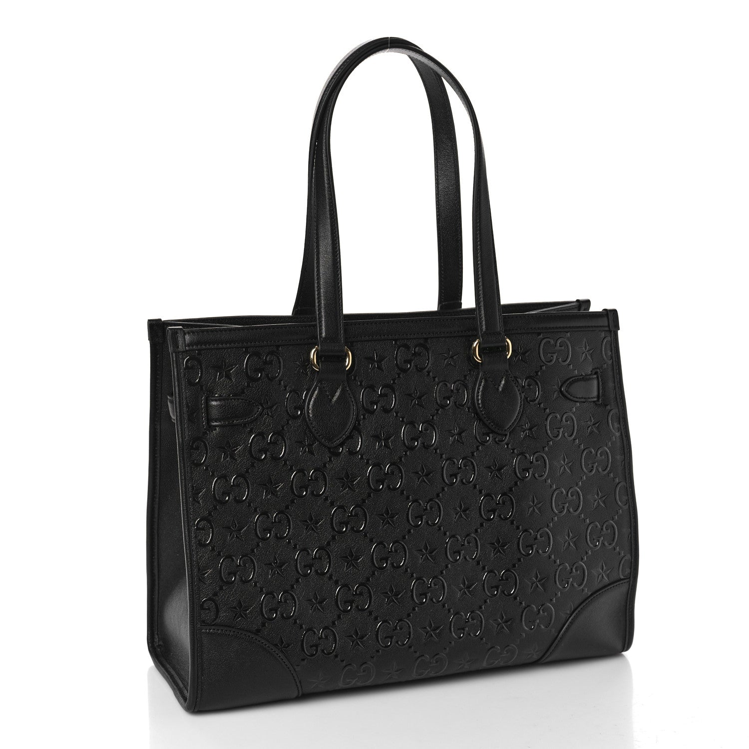 Gucci Wonka Grain Calfskin GG Monogram Star Embossed Medium GG Tote Black 4 of 10