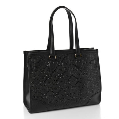 Gucci Wonka Grain Calfskin GG Monogram Star Embossed Medium GG Tote Black 4 of 10
