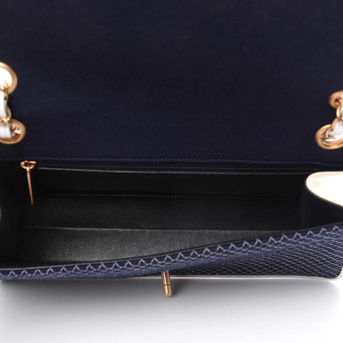 Patent Jersey Quilted Single Flap Navy