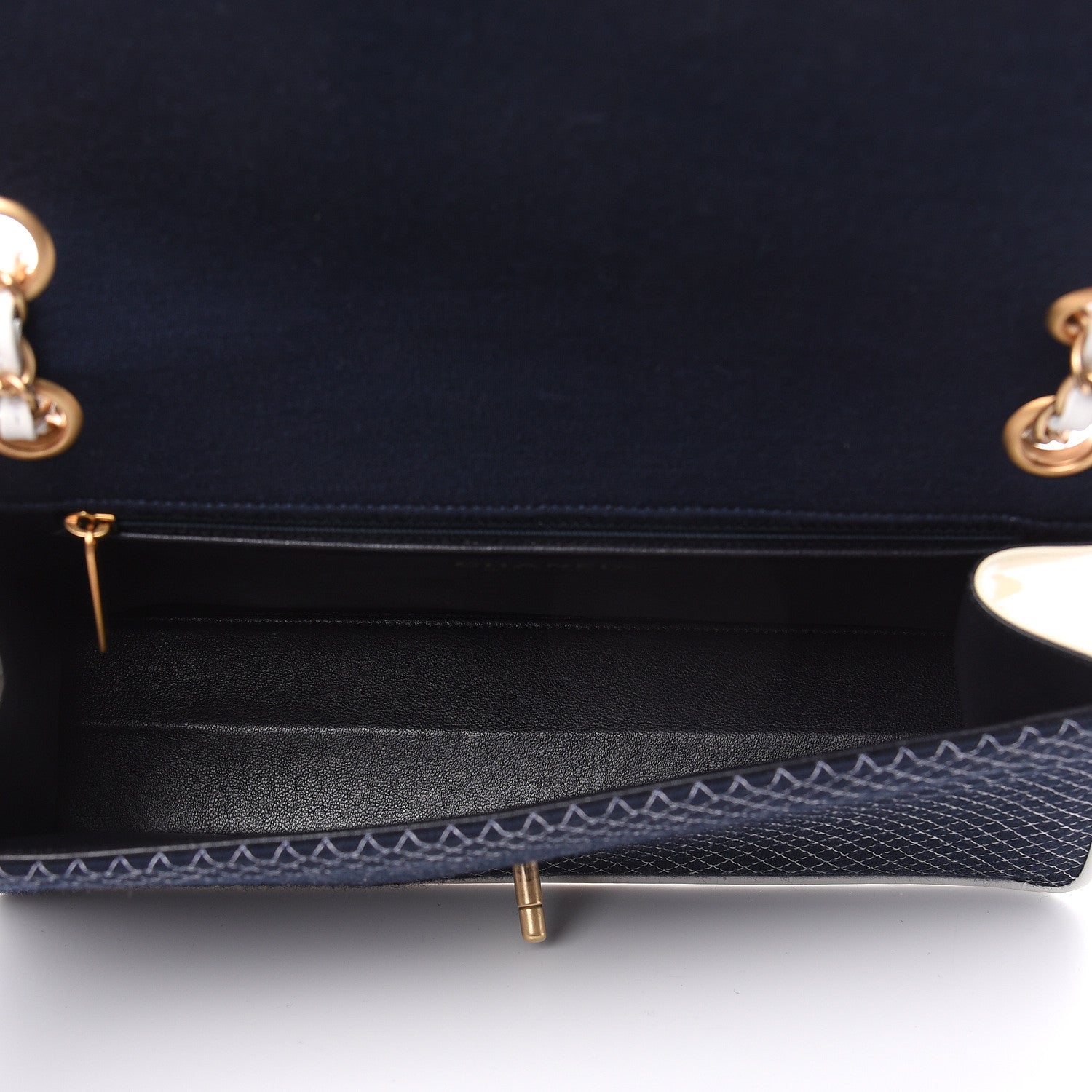 Chanel Patent Jersey Quilted Single Flap Navy 5 of 13