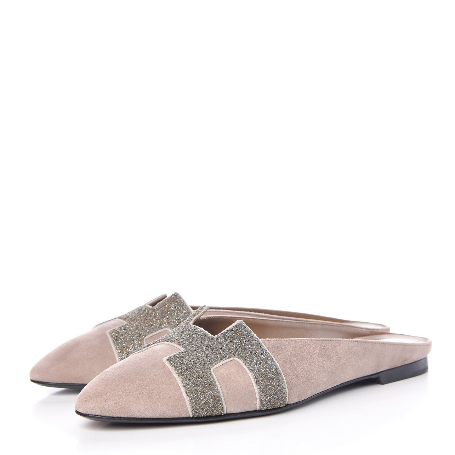 Suede Goatskin Crystal Roxane Mules 40 Champagne Rose Grey