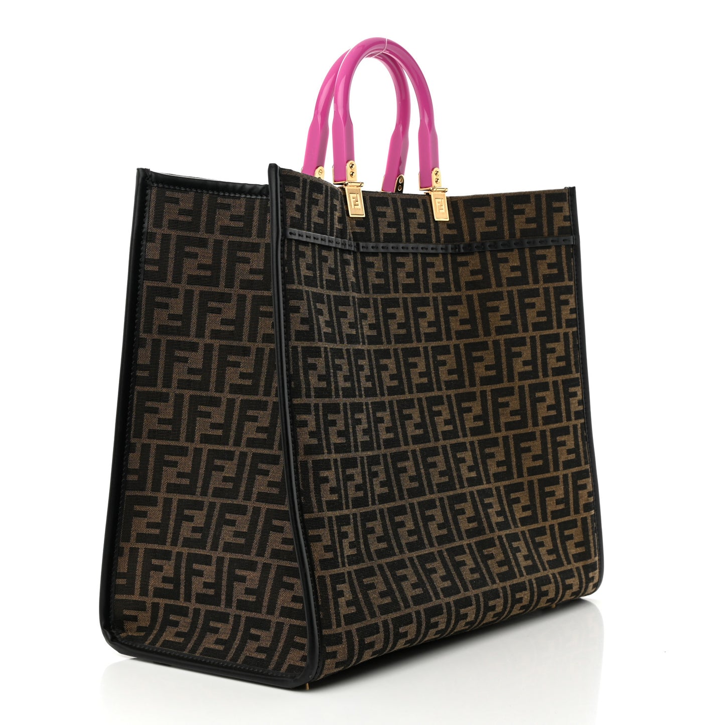 X VERSACE Fabric Jacquard Calfskin Plexiglass Fendace FF Medusa Studded Large Fendi Sunshine Shopper Tote Marrone Fuxia