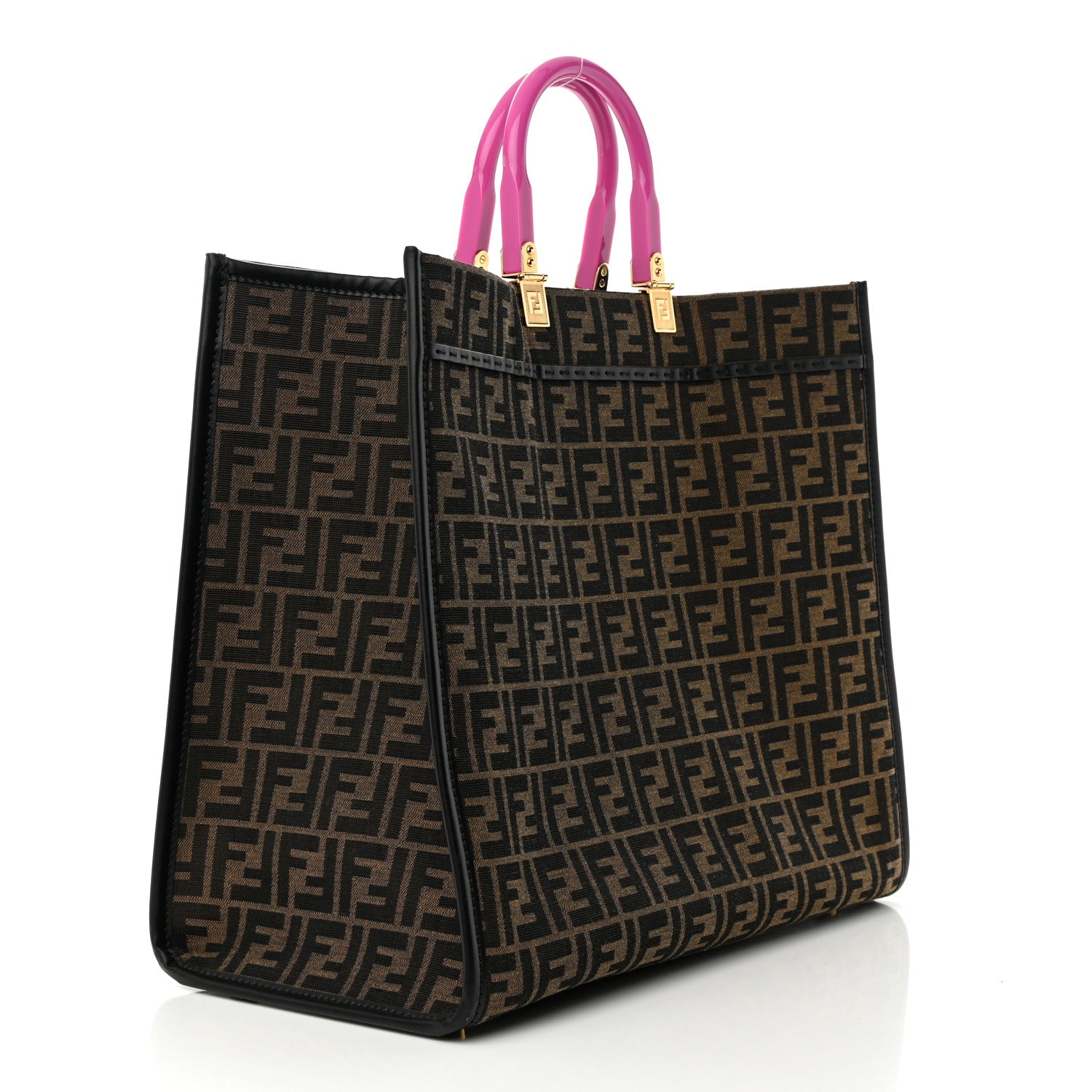 Fendi X VERSACE Fabric Jacquard Calfskin Plexiglass Fendace FF Medusa Studded Large Fendi Sunshine Shopper Tote Marrone Fuxia 2 of 13