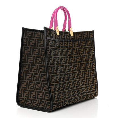 Fendi X VERSACE Fabric Jacquard Calfskin Plexiglass Fendace FF Medusa Studded Large Fendi Sunshine Shopper Tote Marrone Fuxia 2 of 13