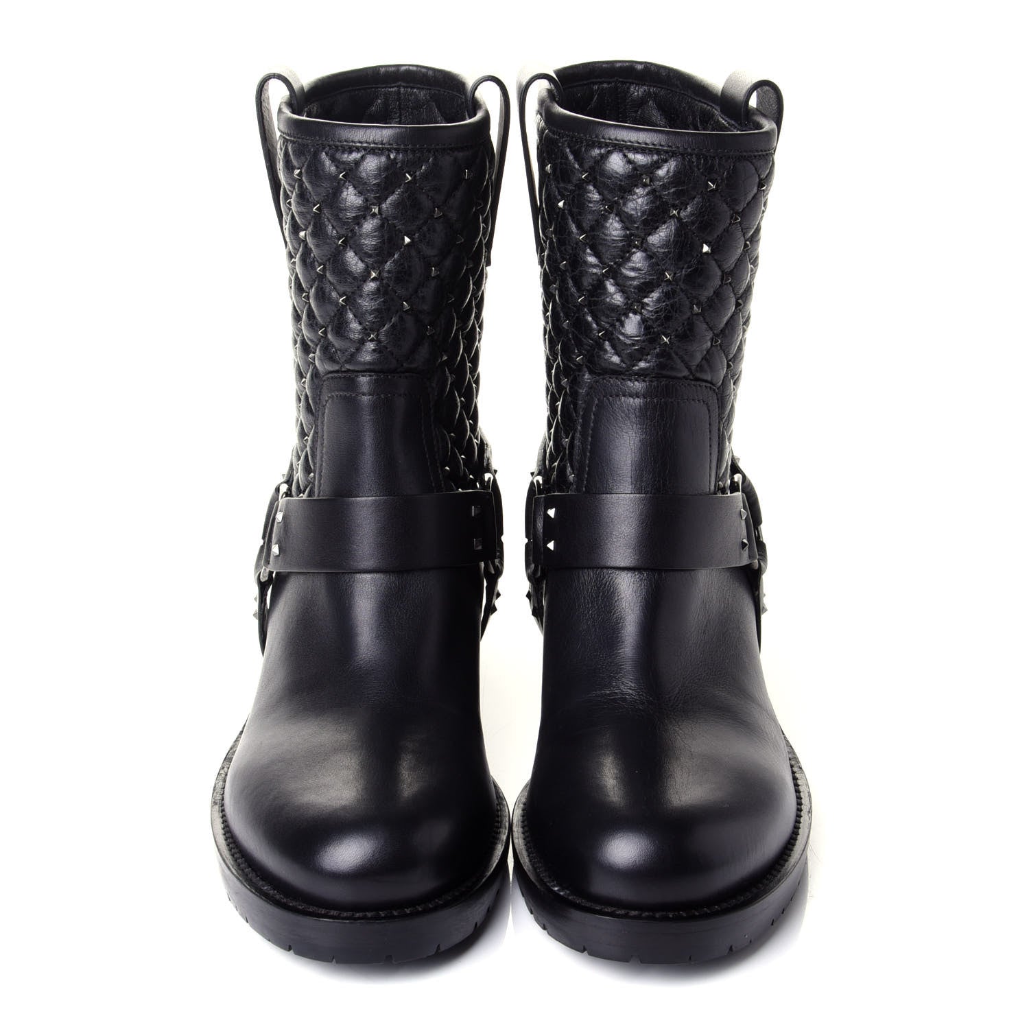 Valentino Garavani Calfskin Crackled Lambskin Rockstud Spike 20mm Biker Boots 38.5 Black 5 of 11
