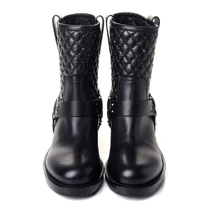 Valentino Garavani Calfskin Crackled Lambskin Rockstud Spike 20mm Biker Boots 38.5 Black 5 of 11