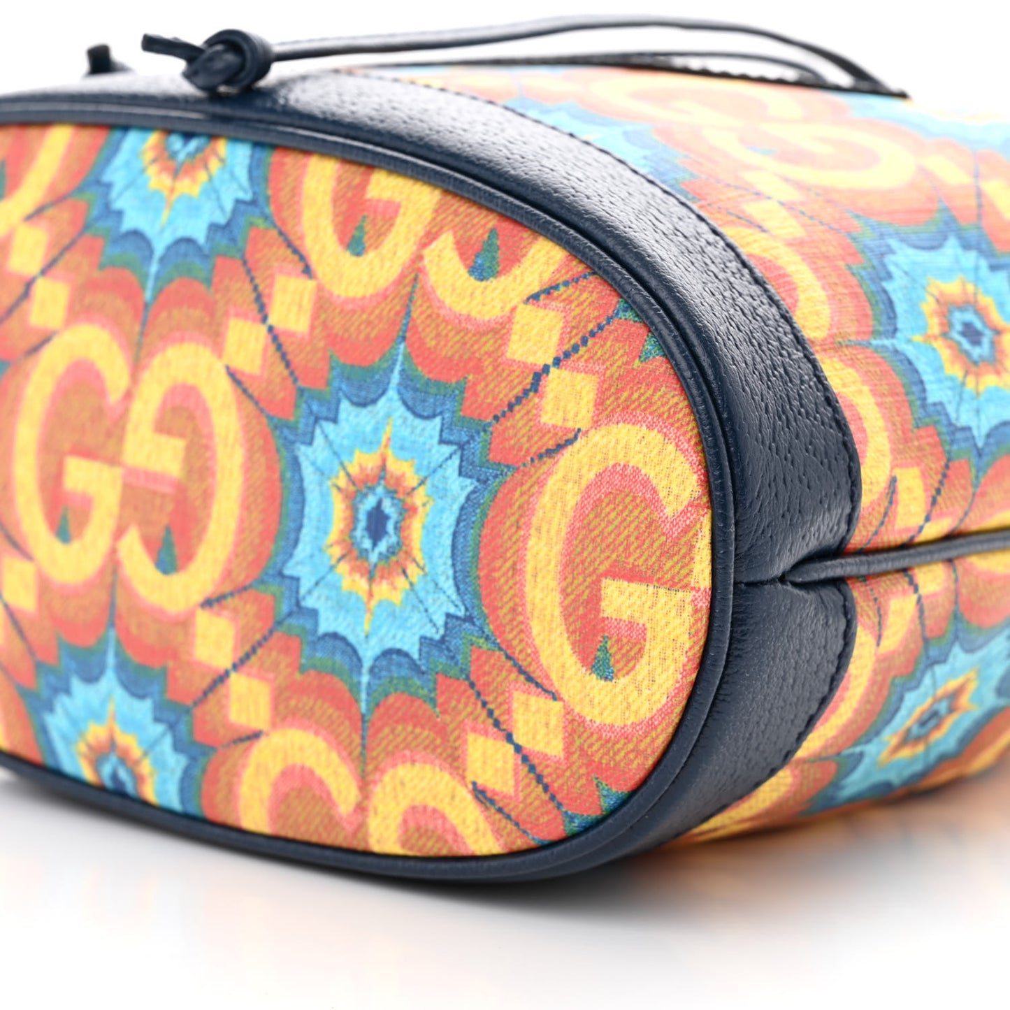 GG Supreme Kaleidoscope Calfskin Script Logo Gucci 100 Bucket Drawstring Bag Blue Orange Multicolor Blue Agata