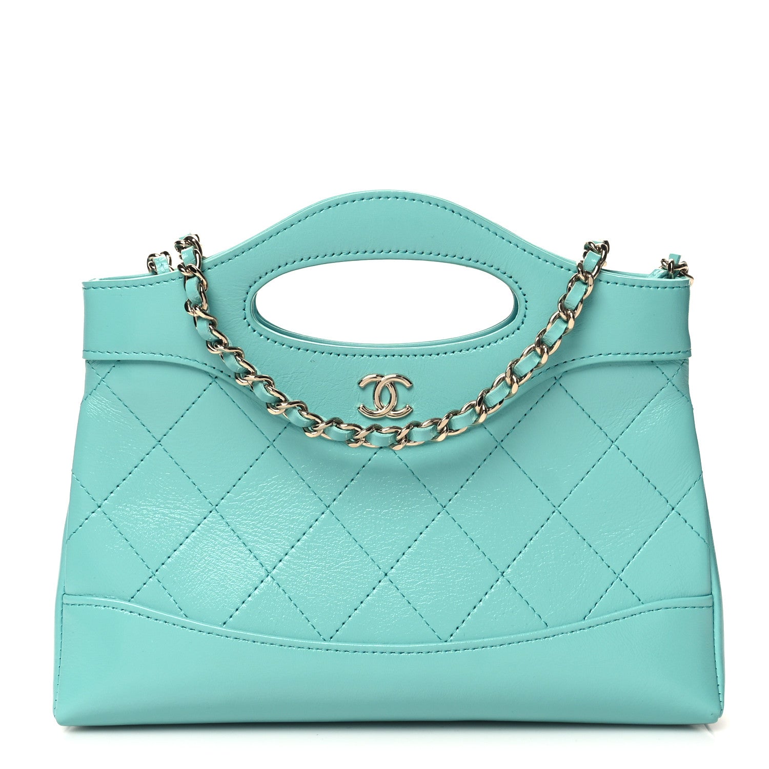 Chanel Shiny Crumpled Calfskin Quilted Nano 31 Shopping Bag Turquoise 1 of 11