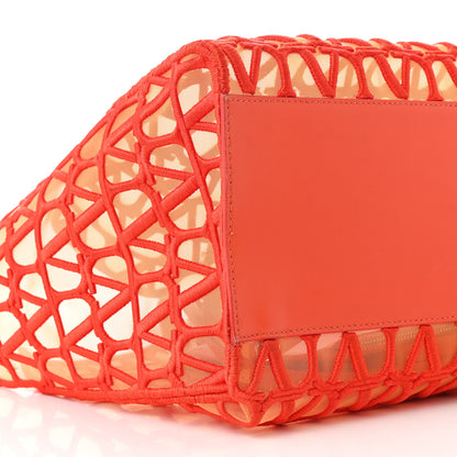 Valentino Garavani Toile Mesh Iconographe Goatskin Le Troisieme Shopping Bag Orange 10 of 14