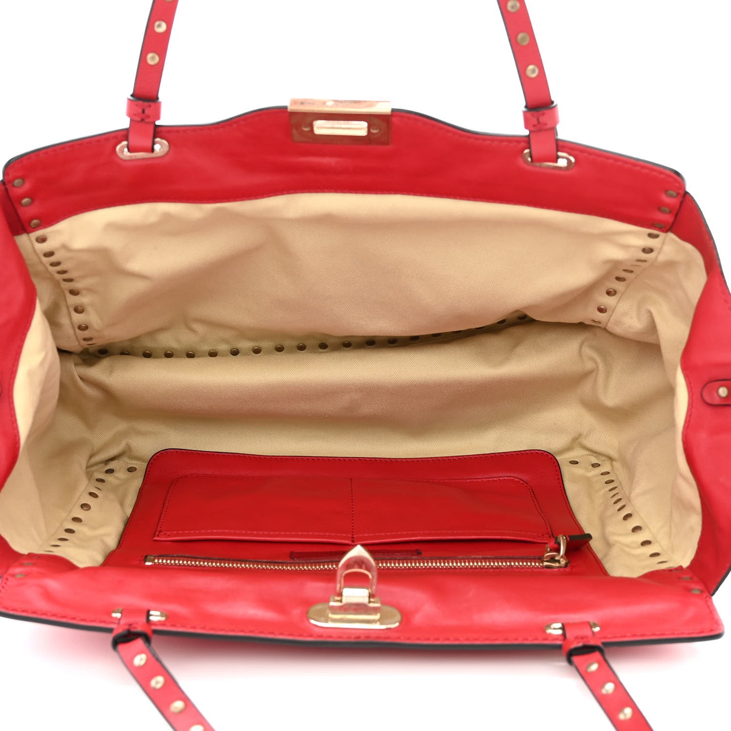 Vitello Medium Rockstud Tote Rosso Valentino