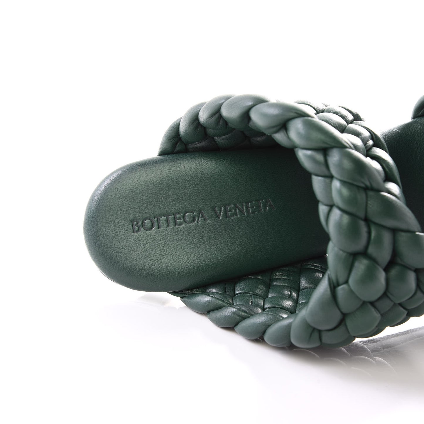 Nappa Twisted Padded Intrecciato Curve Slide Sandals 38.5 Vert Fonce