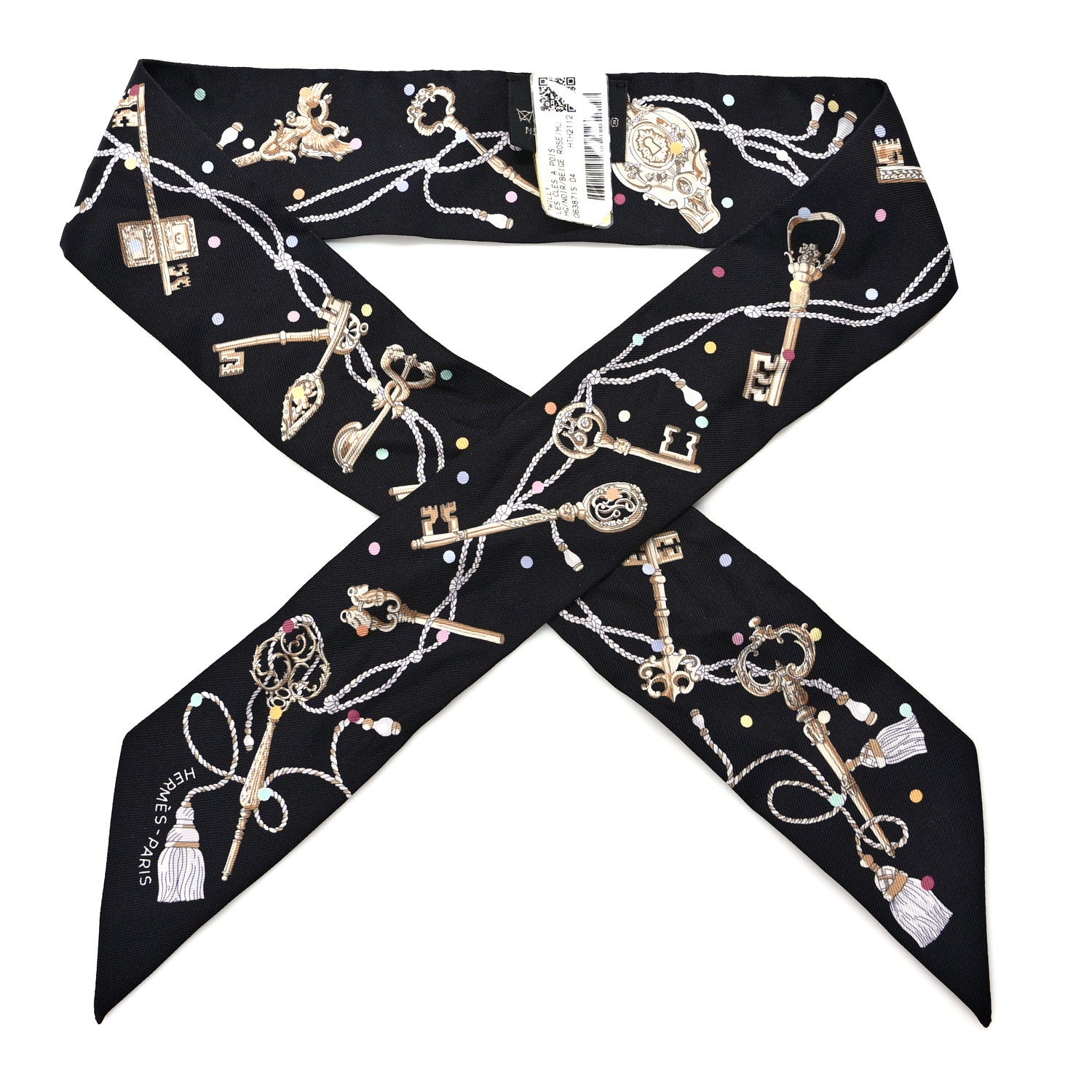 Hermes Silk Les Cles A Pois Twilly Black Beige Rose Multicolor 1 of 4