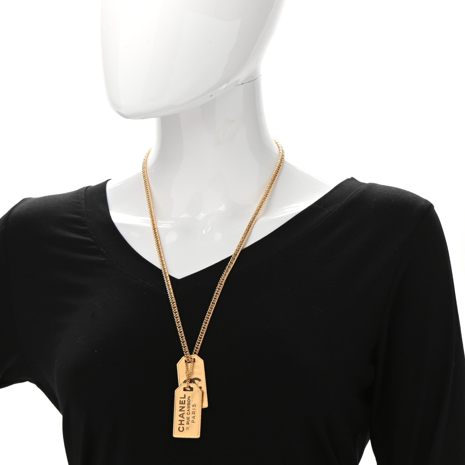 Chanel ID Dog Tag Charm Necklace Gold 2 of 6