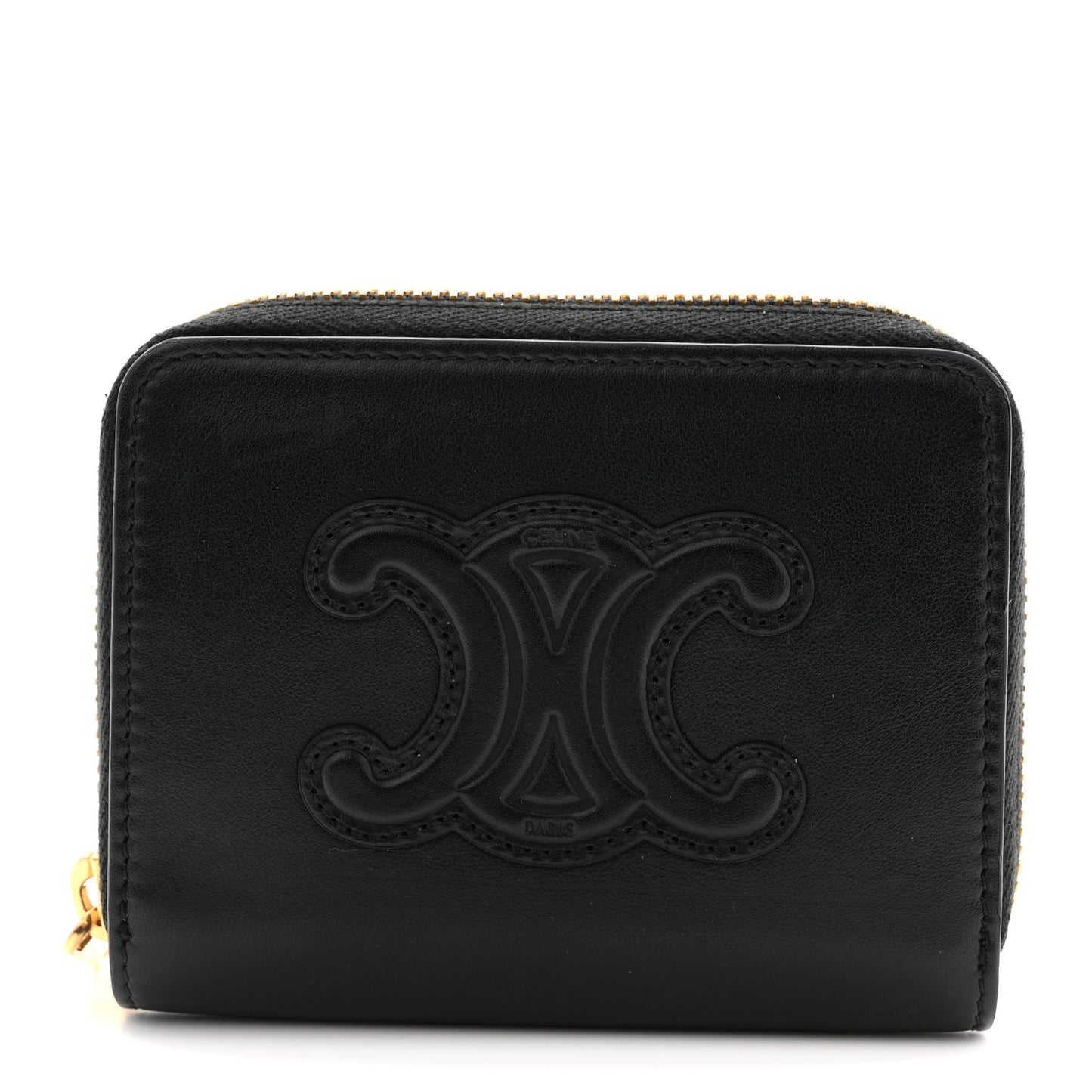 Calfskin Triomphe Zipped Compact Wallet Black