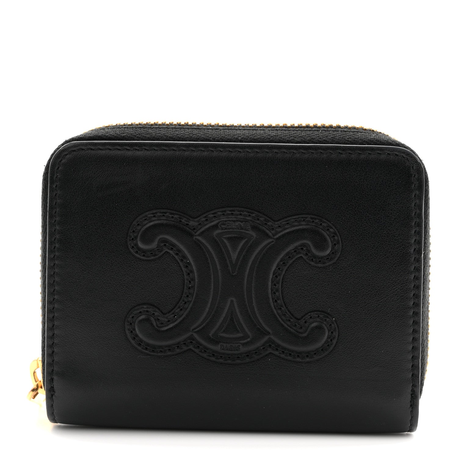 Celine Calfskin Triomphe Zipped Compact Wallet Black 1 of 7
