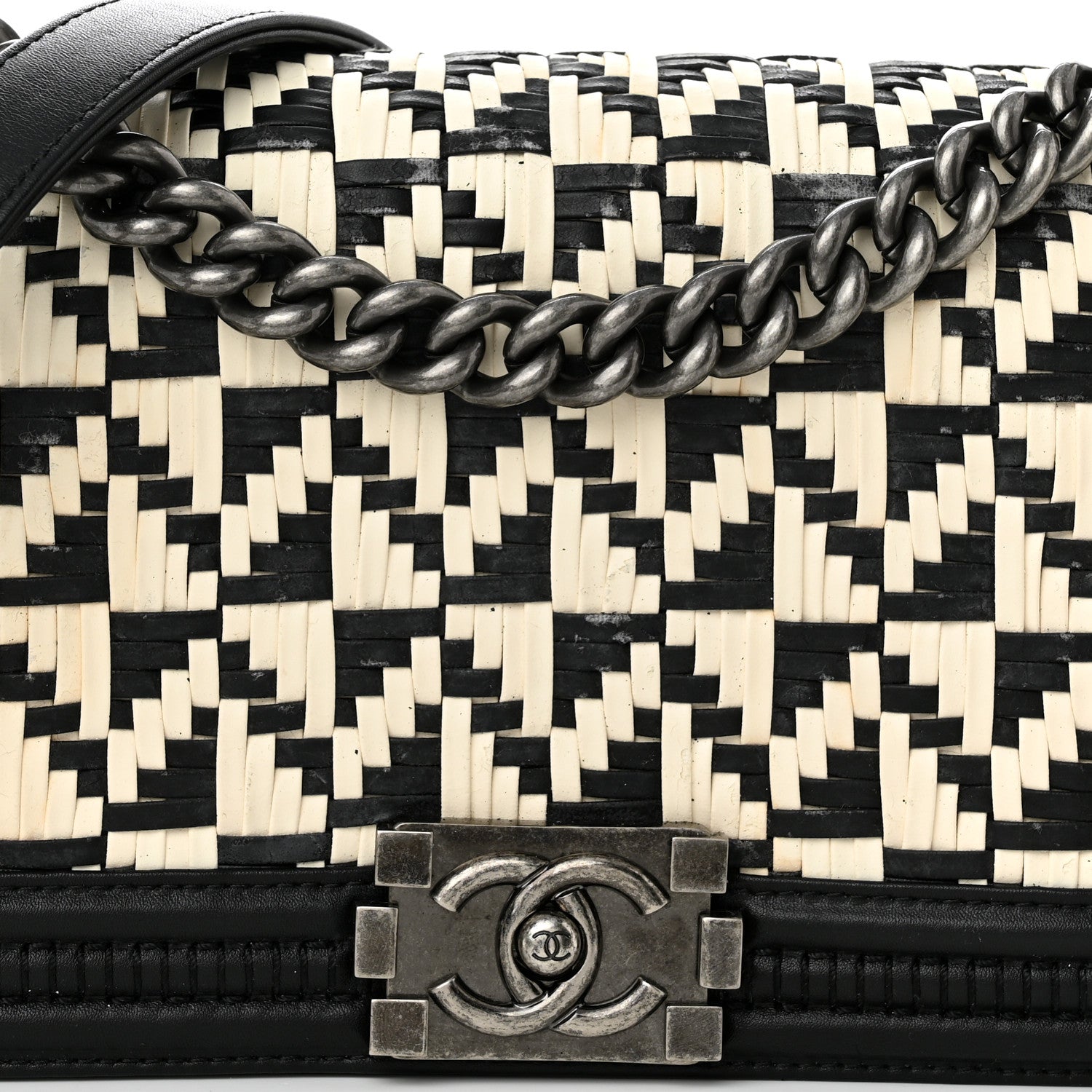 Chanel Calfskin Woven Medium Boy Flap Black White 8 of 14