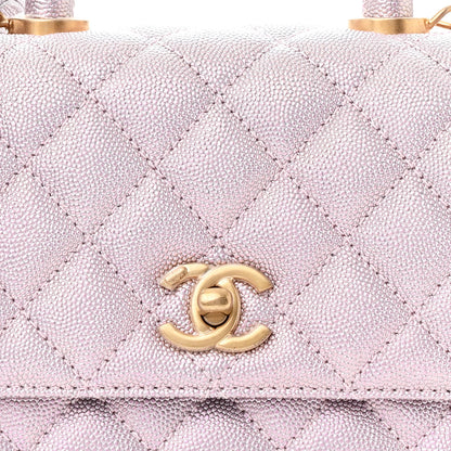 Chanel Metallic Caviar Quilted Extra Mini Coco Handle Flap Light Pink 8 of 12