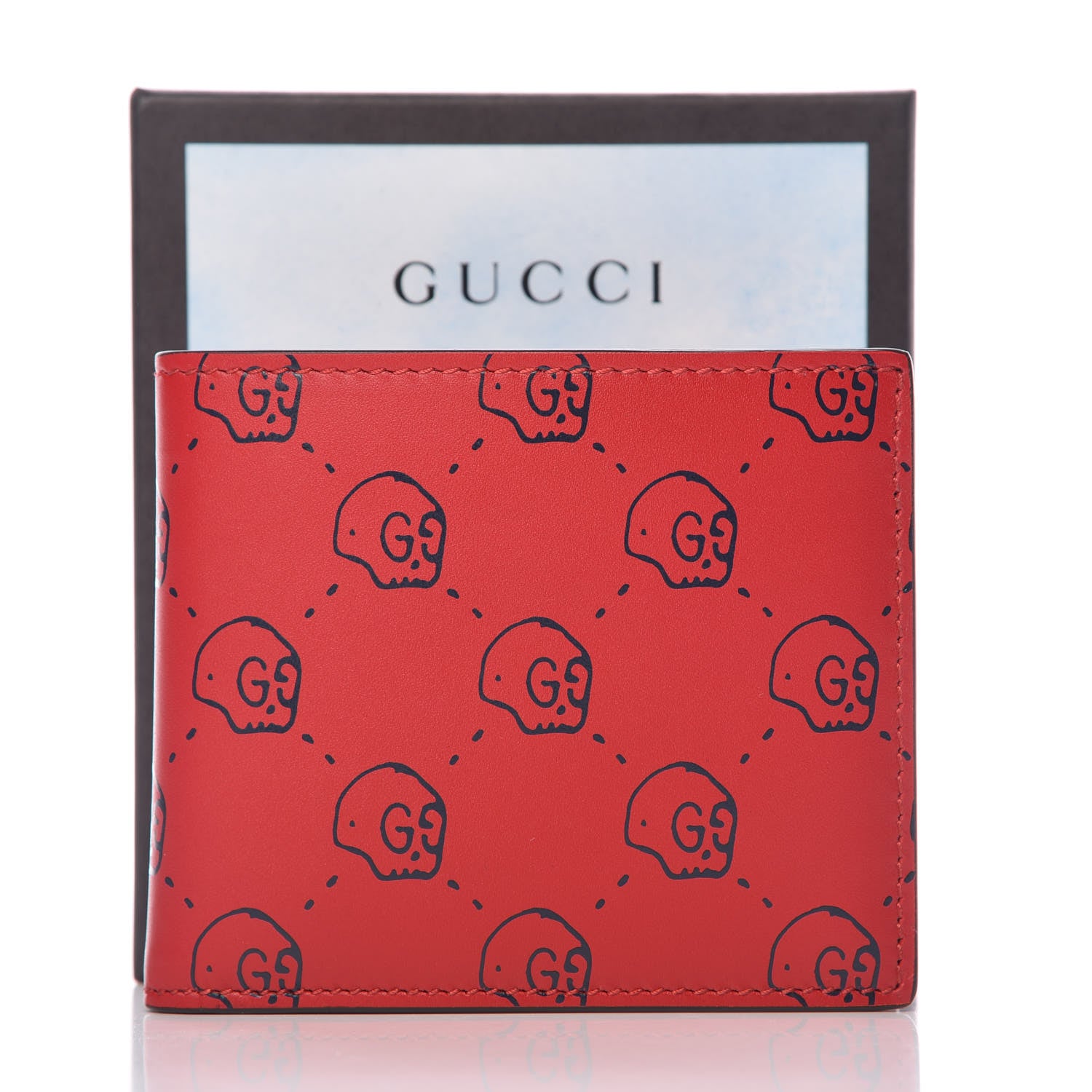 Gucci Calfskin GucciGhost Hamlet Skull Wallet Hibiscus Red 356101