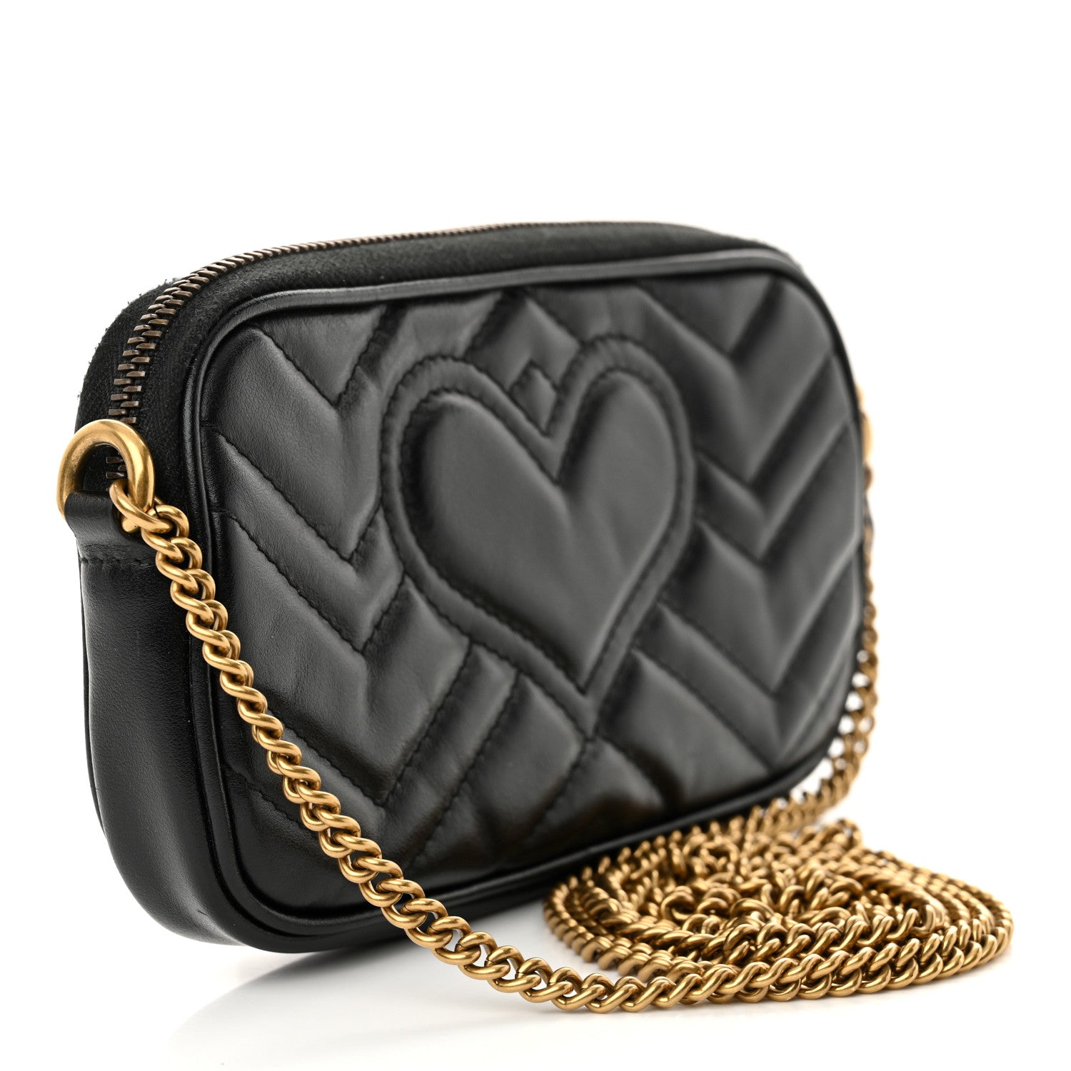 Gucci Calfskin Matelasse Mini GG Marmont Chain Crossbody Bag Black 3 of 13
