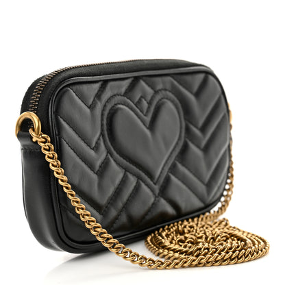Gucci Calfskin Matelasse Mini GG Marmont Chain Crossbody Bag Black 3 of 13