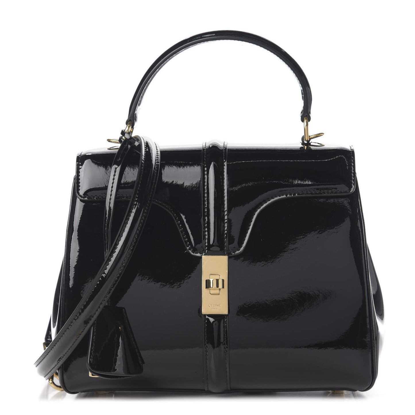 Patent Calfskin Small 16 Top Handle Bag Black
