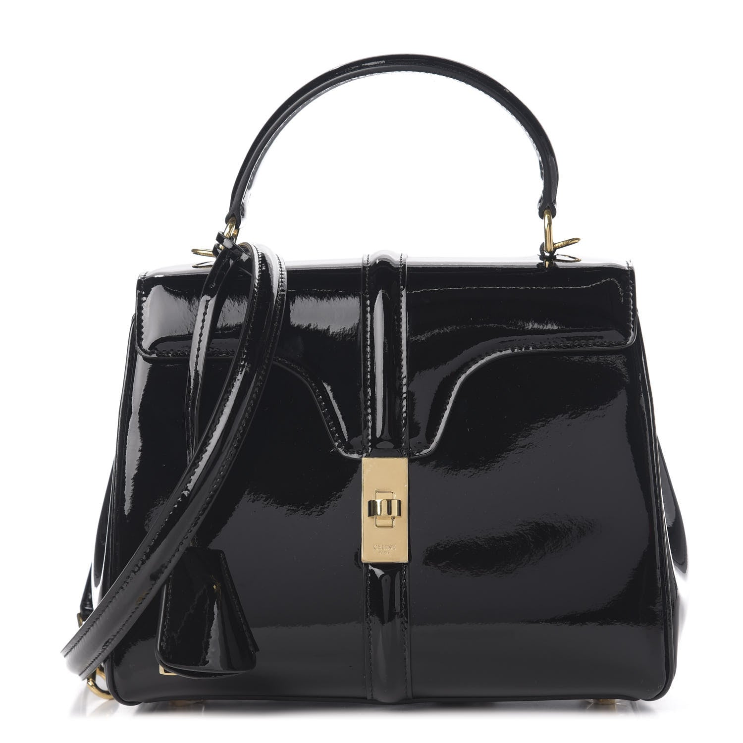 Celine Patent Calfskin Small 16 Top Handle Bag Black 1 of 9