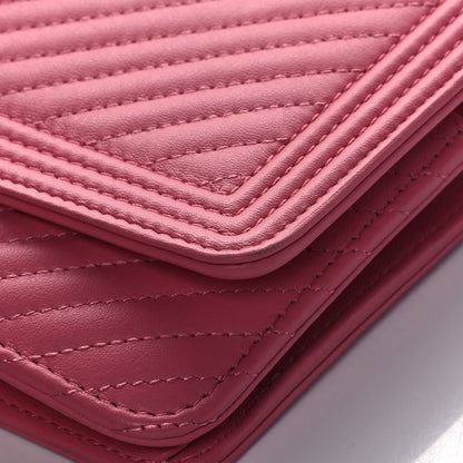 Chanel Calfskin Chevron Quilted Boy Wallet On Chain WOC Pink 6 of 13