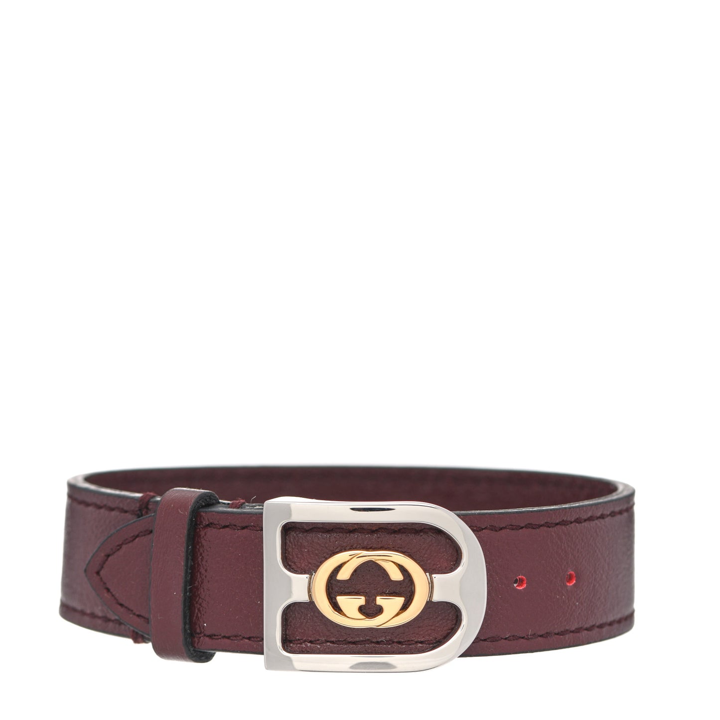 Stainless Steel 18K Yellow Gold Calfskin Interlocking Bracelet Bordeaux