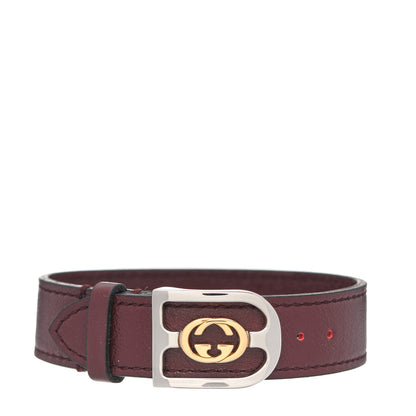 Gucci Stainless Steel 18K Yellow Gold Calfskin Interlocking Bracelet Bordeaux 1 of 3